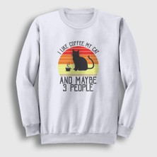 Presmono Unisex Beyaz Coffee My Cat Kedi Kedili Sweatshirt