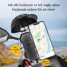 Otomatik Tuşlu Şapkalı Motorsiklet Bisiklet Telefon Tutacağı Ayna ve Gidon Bağlantılı