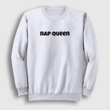 Presmono Unisex Beyaz Nap Queen Hediye Uykucu Prenses Sweatshirt