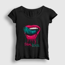 Presmono Kadın Siyah Tongue Dil Dudak Falling In Reverse T-Shirt