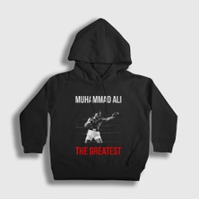 Presmono Unisex Çocuk Siyah Great Boxing Boks Muhammad Muhammed Ali Kapüşonlu Sweatshirt