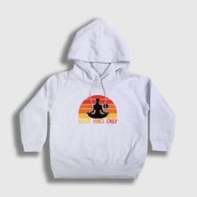 Presmono Unisex Çocuk Beyaz Good Vibes Only Hediye Yoga Kapüşonlu Sweatshirt