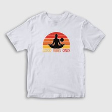 Presmono  Çocuk Beyaz Good Vibes Only Hediye Yoga T-Shirt