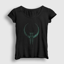 Presmono Kadın Siyah Logo Oyun Quake 2 Iı T-Shirt