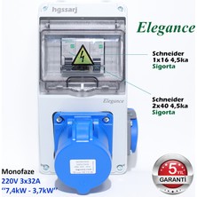 Hgsşarj Elegance, Monofaze Elektrikli Araç Kombinasyon Kutusu, Tesla Blue Adaptöre Uyumlu, 3X32A + 1X16A - Schneider Marka Sigorta Grubu