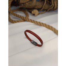 Luna Jewelry Erkek Örgü Model Hakiki Deri 316 L Çelik Mıknatıslı Bileklik