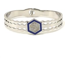 Kadın Çelik Bileklik,siyah Taşlı Kelepçe Bileklik