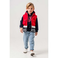 Su Geçirmez Astarlı Kapüşonlu 3 Parça Erkek Çocuk Yelekli Takım