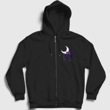 Presmono Unisex Siyah Luna Kedi Kedili Sailor Moon Ay Savaşçısı Fermuarlı Kapüşonlu Sweatshirt