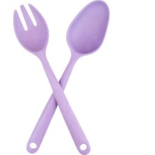 Salata Kaşık,çatal Seti Bambu Çevreci Model,mor