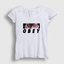 Presmono Kadın Beyaz Obey Lelouch Anime Code Geass T-Shirt