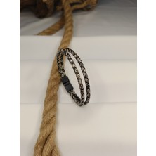Luna Jewelry Erkek Snake Desen Hakiki Deri 316 L Çelik Mıknatıslı Bileklik