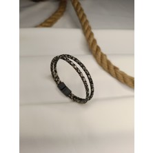 Luna Jewelry Erkek Snake Desen Hakiki Deri 316 L Çelik Mıknatıslı Bileklik