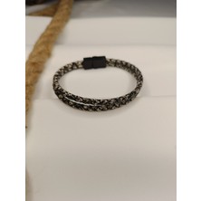 Luna Jewelry Erkek Snake Desen Hakiki Deri 316 L Çelik Mıknatıslı Bileklik