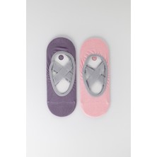 Kadın 2'li Asta Yoga / Pilates Çorabı Açık Pembe / Koyu Lila