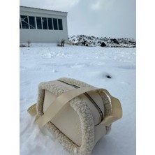 Tasarım Kürklü Bej Çanta