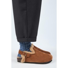 Manijero (Holly 2 Kürklü) Kadın  Deri Kemerli Tokalı Sabo Taba Sandalet