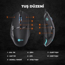 Lecoo MG1101 Kablolu RGB LED Aydınlatmalı 6400DPI 8 Tuşlu Gaming Mouse Siyah