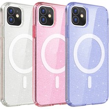 Apple iPhone 11 Kılıf Magsafe Şarj Özellikli Parlayan Simli Saydam Renkli Allstar Kapak-Şeffaf