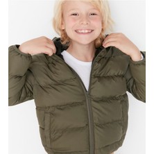 Erkek Çocuk Su ve Rüzgar Geçirmez Kapüşonlu Coat Şişme Mont_siyah