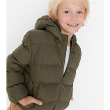 Erkek Çocuk Su ve Rüzgar Geçirmez Kapüşonlu Coat Şişme Mont_siyah