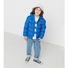 Erkek Çocuk Su ve Rüzgar Geçirmez Kapüşonlu Coat Şişme Mont_siyah