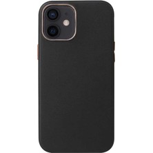 ZORE Apple iPhone 12 Mini Uyumlu Zore Leathersafe Wireless Kapak-Siyah