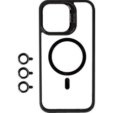 ZORE Apple iPhone 15 Pro Max Kılıf Magsafe Wireless Şarj Özellikli Standlı Zore Magsafe Klon Lensli Kapak-Siyah