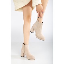 Kadın Platform Topuklu Bot Ten Süet Yüzüdüz Fermuarlı