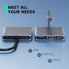  Hufy,  Apple MacBook Uyumlu 3in1 Display Port Hub Adaptör 8k 60hz Type-C USB Pd 100W.