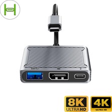  Hufy, 100W Güç Adaptörü 3in1 Usb-C Multi Hub Çoklayıcı 3 Port 8k 60hz.