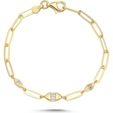 Gold  Tasarım Taşlı 14K Özel Seri Bileklik