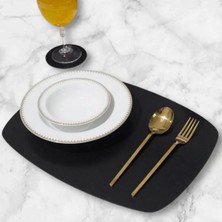 6'lı Siyah 40X30 cm Ahşap Mdf Amerikan Servis Runner Supla Tabak
