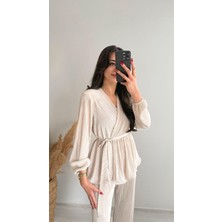 Seda Unlu Inna Lüx Kalite Kırınkıl Vatkalı Takım Bej