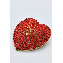 Bb Kırmızı Taşlı Kalp Broş