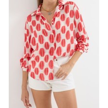 Zy Plus Kırmızı Desenli Hafif Dökümlü Saten Gömlek