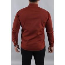 A02Teks Yxcslim Fit Erkek Kot Gömlek Kiremit