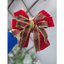 Lolipophobi Büyük Kırmızı Yeşil Kadife Fiyonk 25  cm  1 Adet, Yılbaşı, Yılbaşı Süsü, Saç Aksesuar