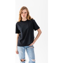 Unisex T-Shirt, Kısa Kollu Oversize T-Shirt, Pamuklu Siyah Bisiklet Yaka Oversize Tişört, Kadın Tişört, Erkek Tişört.