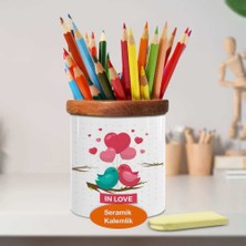 Asilmeydan Romantik Çift Renkli Kuşlar Ahşap Seramik Kalemlik -21480