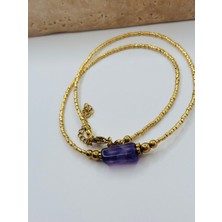 Gold Miyuki  Ametist Doğaltaş Kolye