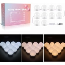 Akynite Ayna Lambası, Usb, LED Ayna Lambası, Hollywood Tarzı, Şalterli, 10 x Kısılabilir Makyaj Işığı, Makyaj Işığı, 3 Renk Modu ve 10 Parlaklık, Makyaj Masası Için Ayna Aydınlatması, Kozmetik Aynası