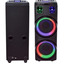 BTS-1708 200W Karaoke Ses Sistemi 2X10 Inç Rgb Efektli Party Box Mikrofonlu Bluetooth Hoparlör