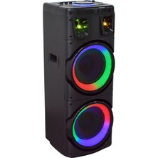 BTS-1708 200W Karaoke Ses Sistemi 2X10 Inç Rgb Efektli Party Box Mikrofonlu Bluetooth Hoparlör