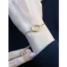 Doğal Taş Sitrin Taşlı Asansörlü Kadın Doğal Taş Bileklik EUB4SN