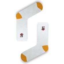 Beyaz Ramen Nakışlı Tenis Çorabı