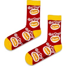 Hot Dog Desenli Renkli Soket Çorap