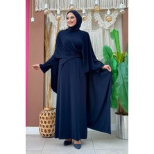 Bym Fashion Şallı Drape Detaylı Sandy Elbise 3922 Lacivert