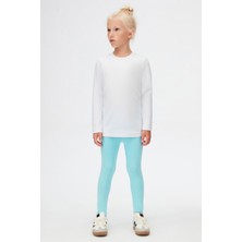 Beyaz Basic Unisex Çocuk Kışlık Sıfır Yaka Uzun Kollu Tişört