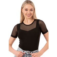 Özkan Underwear Özkan 26830 Kadın Pamuklu Tül Detaylı Kancalı Çıtçıtlı Body